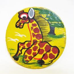 コースター キリン アフリカ 木製 ティンガティンガ B タンザニア 手描き イエロー