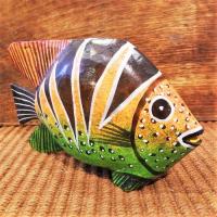 魚 置物 木彫り オブジェ アフリカ ティンガティンガ Sサイズ インテリア オレンジ グリーン