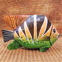 魚 置物 木彫り オブジェ アフリカ ティンガティンガ Sサイズ インテリア オレンジ グリーン