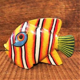 魚 置物 木彫り オブジェ アフリカ ティンガティンガ Sサイズ インテリア イエロー