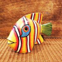 魚 置物 木彫り オブジェ アフリカ ティンガティンガ Sサイズ インテリア イエロー
