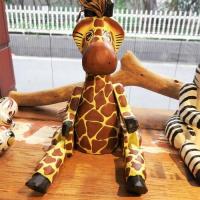 置物 キリン 木彫り 可愛い インテリア雑貨 パペット 手足が動く インドネシア