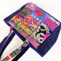 トートバッグ 手提げ 可愛い 刺繍 インド パッチワーク ネイビー カンバディアパッチ