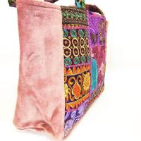 トートバッグ 手提げ 可愛い 刺繍 インド パッチワーク パープル カンバディアパッチ