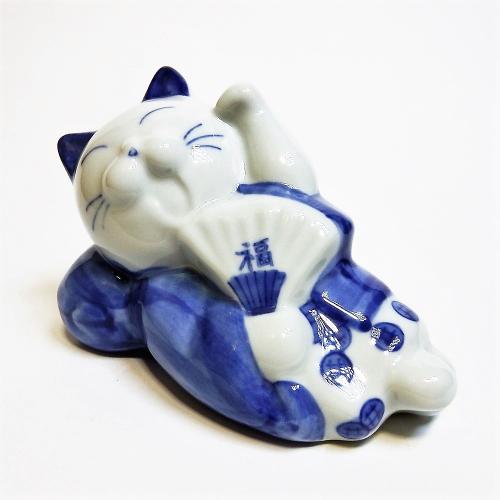 TEN6 DUCA / ねこ 貯金箱 陶器 置物 玄関 縁起 猫寝姿貯金箱 藍色 