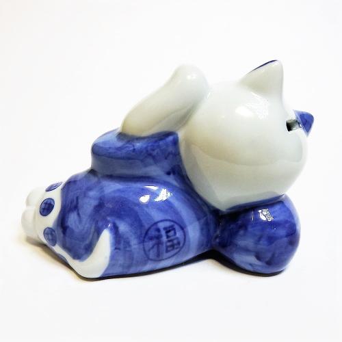 TEN6 DUCA / ねこ 貯金箱 陶器 置物 玄関 縁起 猫寝姿貯金箱 藍色 
