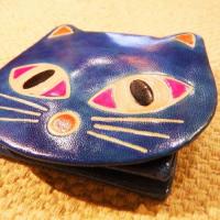 ヤンピー ネコ コインケース コインパース 小銭入れ ブルー 可愛い 猫 山羊革