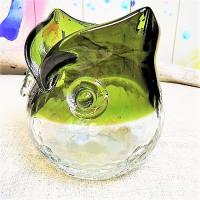 ふくろう 花瓶 ガラス オブジェ 置物 縁起 深緑 グラデーション 和風