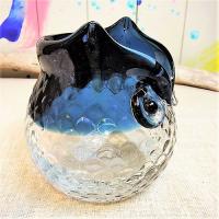 ふくろう 花瓶 ガラス オブジェ 置物 縁起 藍色 グラデーション 和風