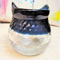 ふくろう 花瓶 ガラス オブジェ 置物 縁起 藍色 グラデーション 和風