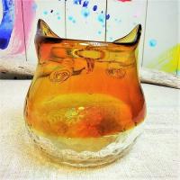 ふくろう 花瓶 ガラス オブジェ 置物 縁起 琥珀 グラデーション 和風