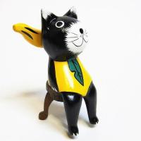 ネコ 置物 可愛い 黒ネコ 木彫り アニマル 座る オブジェ フルーツアニマル バナナ
