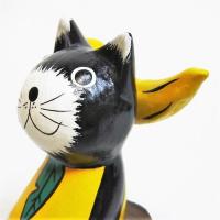 ネコ 置物 可愛い 黒ネコ 木彫り アニマル 座る オブジェ フルーツアニマル バナナ