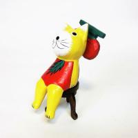ネコ 置物 可愛い 黄ネコ 木彫り アニマル 座る オブジェ フルーツアニマル チェリー