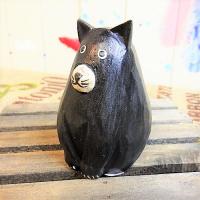 黒ネコ 置物 木彫り アニマル 可愛い オブジェ コロンと小さい ラマタマアニマル 黒ネコ