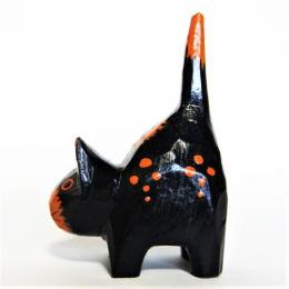 ネコ 置物 黒ネコ 可愛い アジアン 木彫り オブジェ 太っちょネコさん