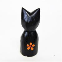 ネコ 置物 木彫り 可愛い 黒ネコ アニマル ミニミニサイズ チビネコ ブラック バリ