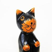 ネコ 置物 木彫り 可愛い 黒ネコ アニマル ミニミニサイズ チビネコ ブラック バリ