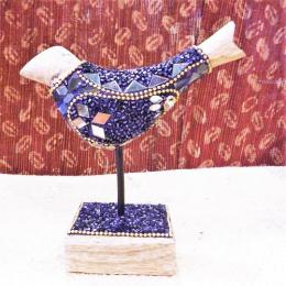 トリ 置物 鳥 ビーズウッド バード ネイビー エスニック インテリア 木製 オブジェ
