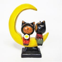 ネコ 置物 カップル 黒ネコ アニマルペアムーン 月に座る黒ネコ スタンド型 オブジェ