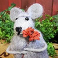 フェルト オブジェ 可愛い アニマル マウスフラワー お花を持つ ネズミ 冬インテリア