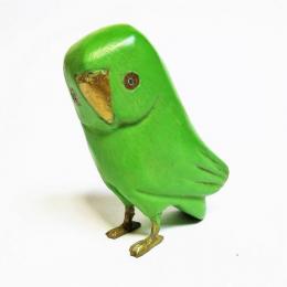 木彫り アニマル フクロウ グリーン 鳥 インド 置物