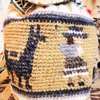 ポシェット ニット 可愛い 毛糸 ペルー 編込み 手編み アルパカ模様 女の子模様 ベージュ