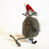 フェルト オブジェ 可愛い アニマル 冬 インテリア マウスウッド 薪を持つ ネズミ